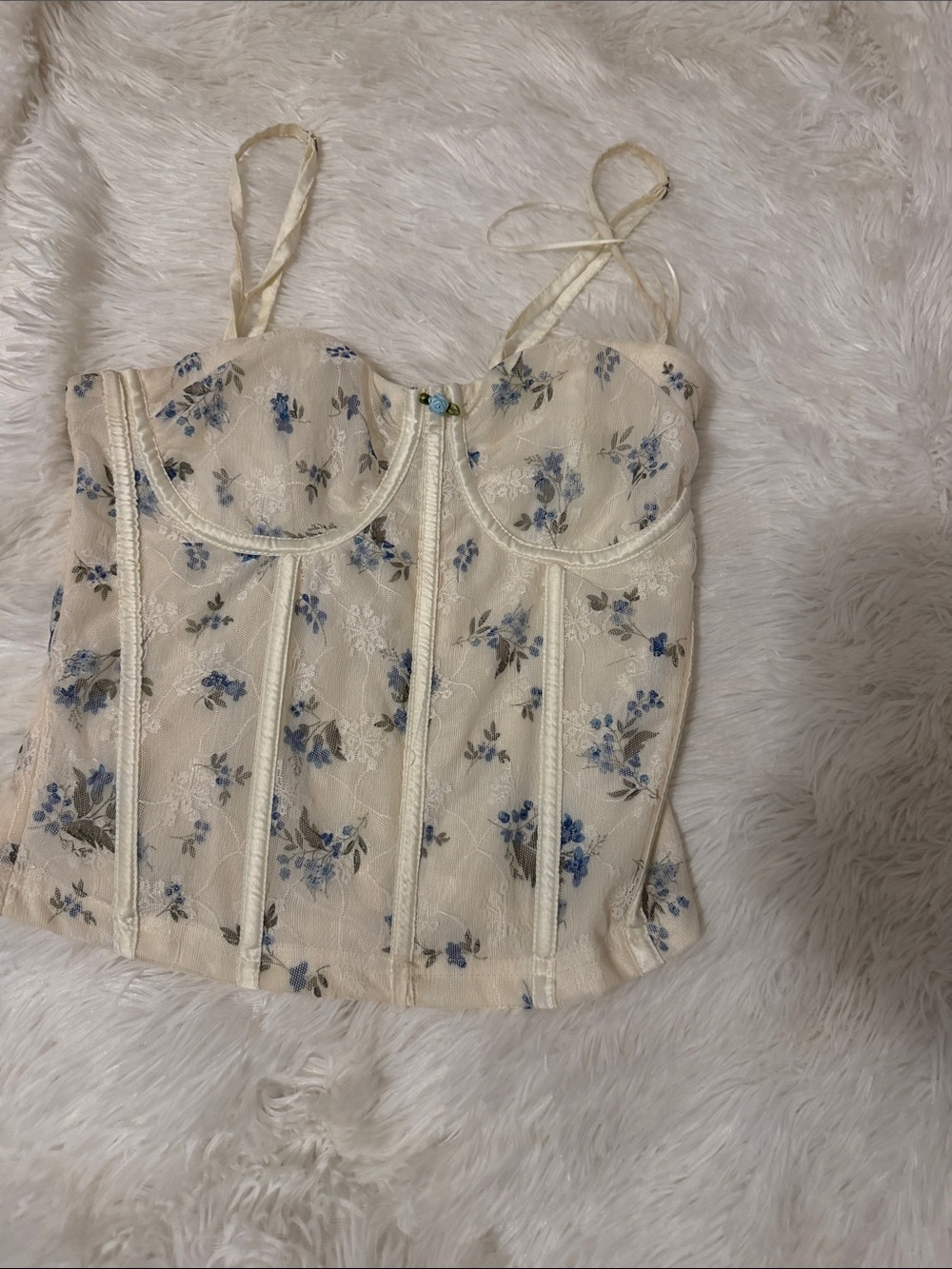 Floral Lace Bustier Cami - Cream with Blue Floral
